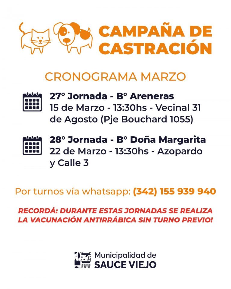 PRÓXIMAS CASTRACIONES DEL MES DE MARZO