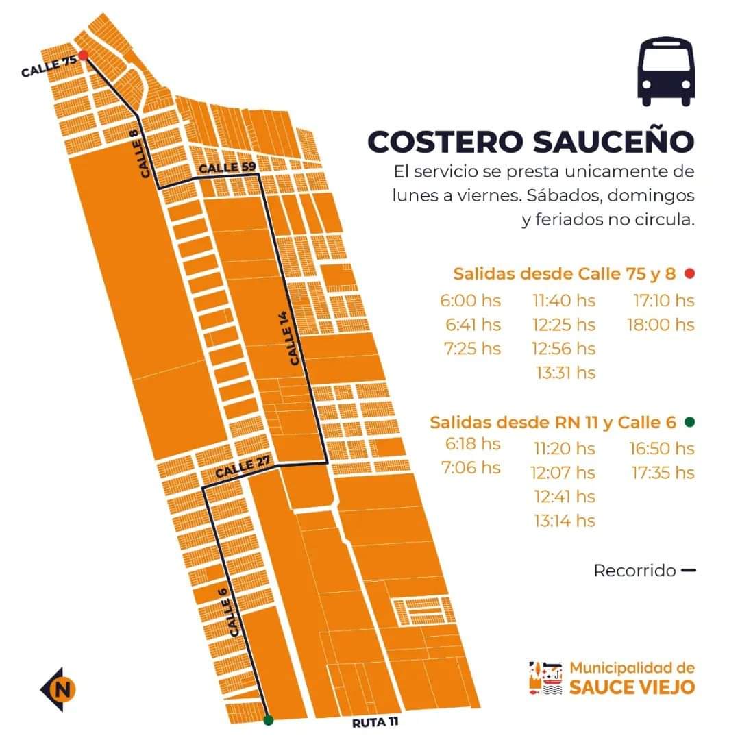 HORARIOS Y RECORRIDO DEL COSTERO SAUCEÑO