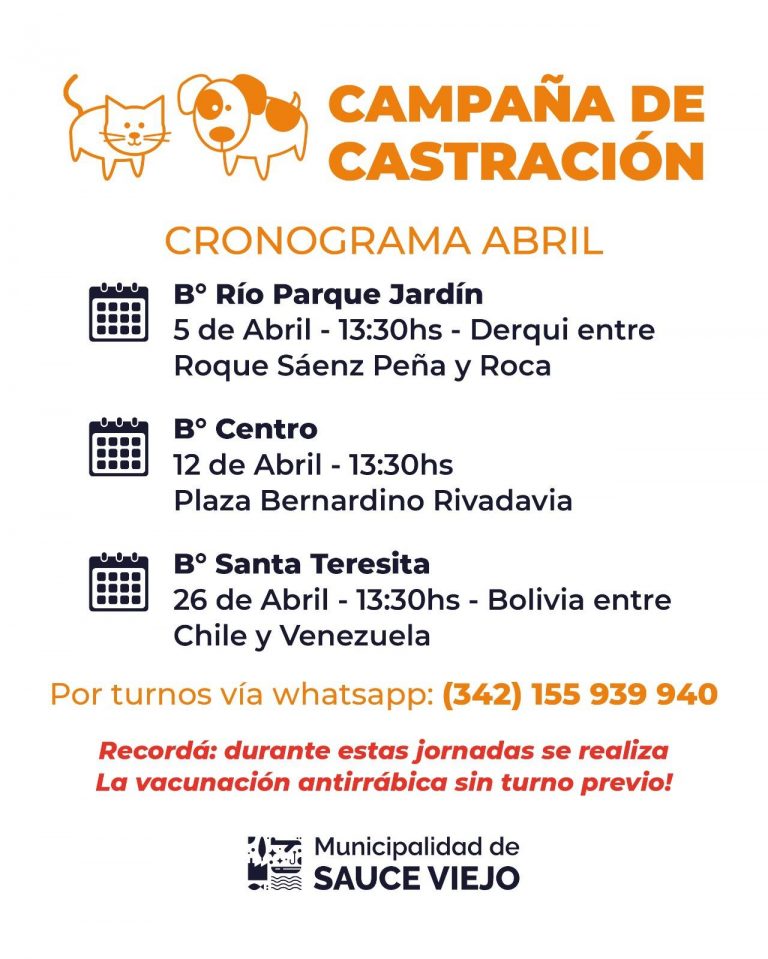 PRÓXIMAS CASTRACIONES DEL MES DE ABRIL