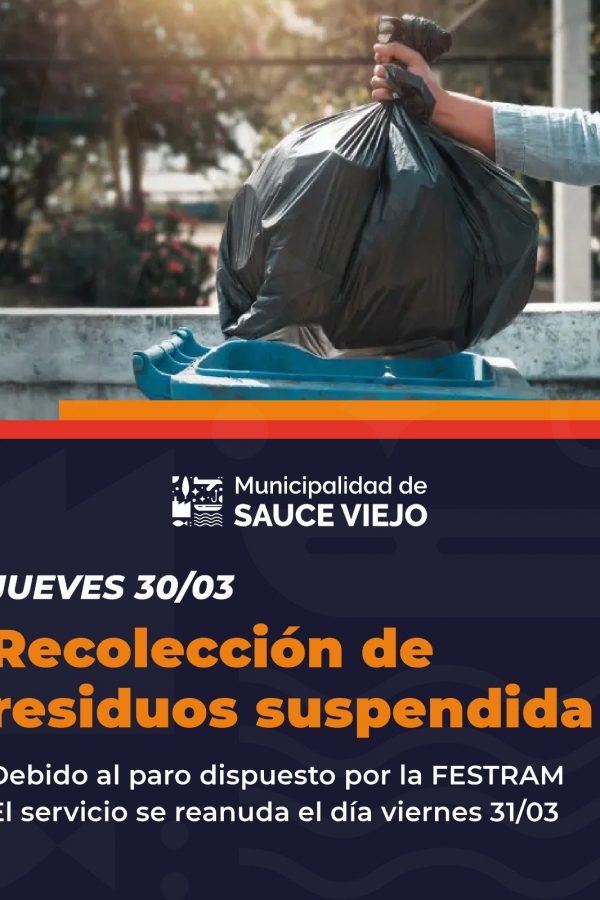 El jueves 30/03 no habrá recolección de residuos domiciliarios