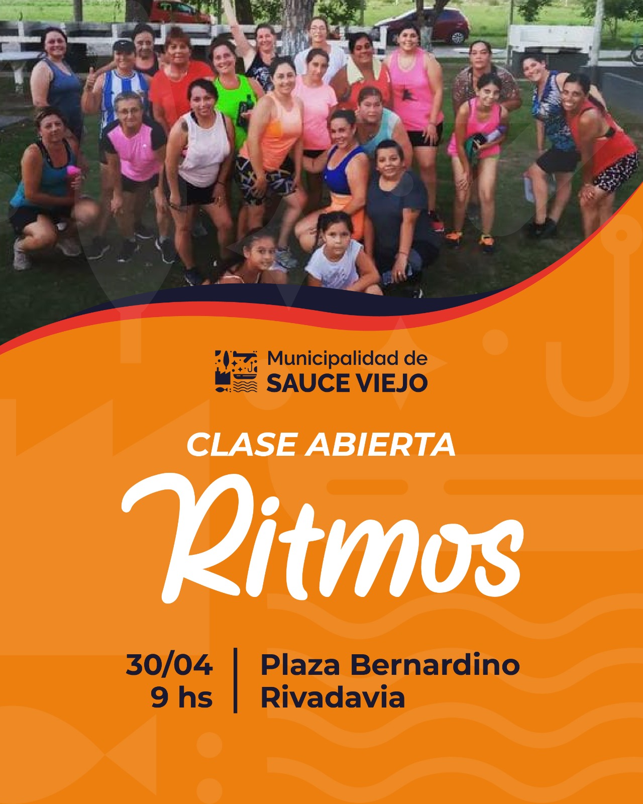 Clase abierta de ritmos en la plaza de Sauce Viejo para acompañar la maratón