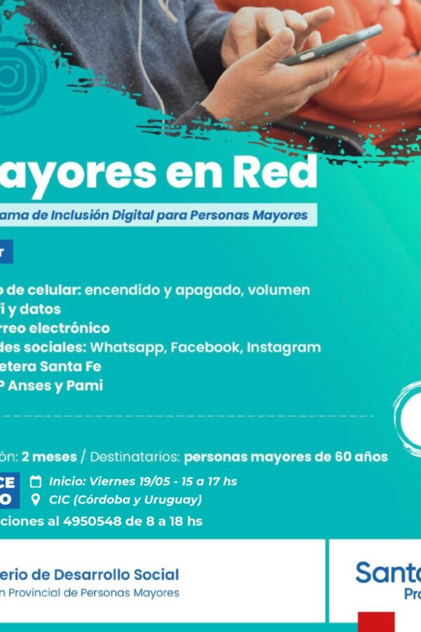 PROGRAMA DE INCLUSIÓN DIGITAL: INSCRIPCIÓN PARA MAYORES DE 60 AÑOS