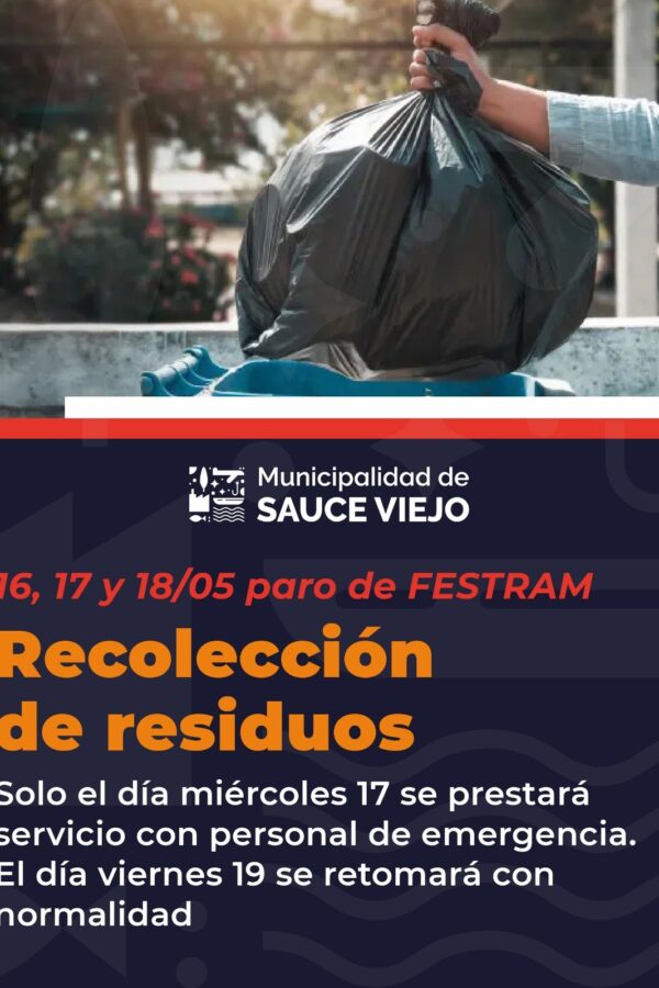 LA MUNICIPALIDAD DE SAUCE VIEJO REALIZARÁ EL MIÉRCOLES RECOLECCIÓN DE RESIDUOS DOMICILIARIA