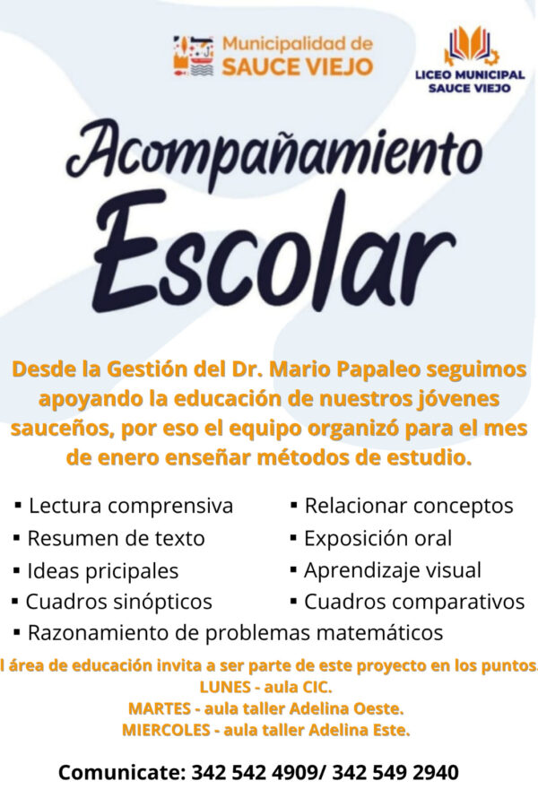 El ACOMPAÑAMIENTO ESCOLAR CONTINUARÁ DURANTE ENERO