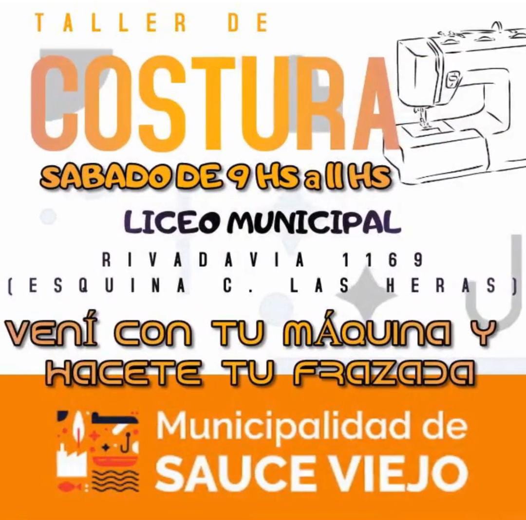 📌 El taller de costura del liceo municipal comenzó este sábado en calle Rivadavia y Las Heras a partir de las 9 hs. (Zona centro)
