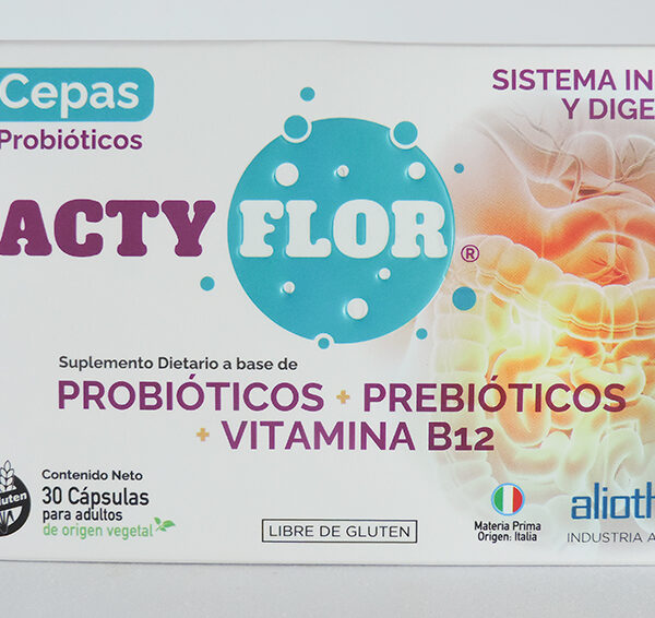 Suplemento dietario a base de probióticos + prebióticos + vitamina B12 marca Lactyflor