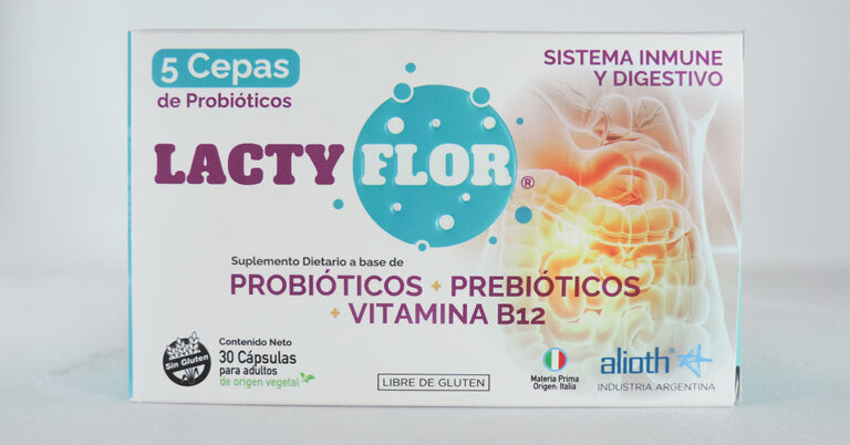 Suplemento dietario a base de probióticos + prebióticos + vitamina B12 marca Lactyflor