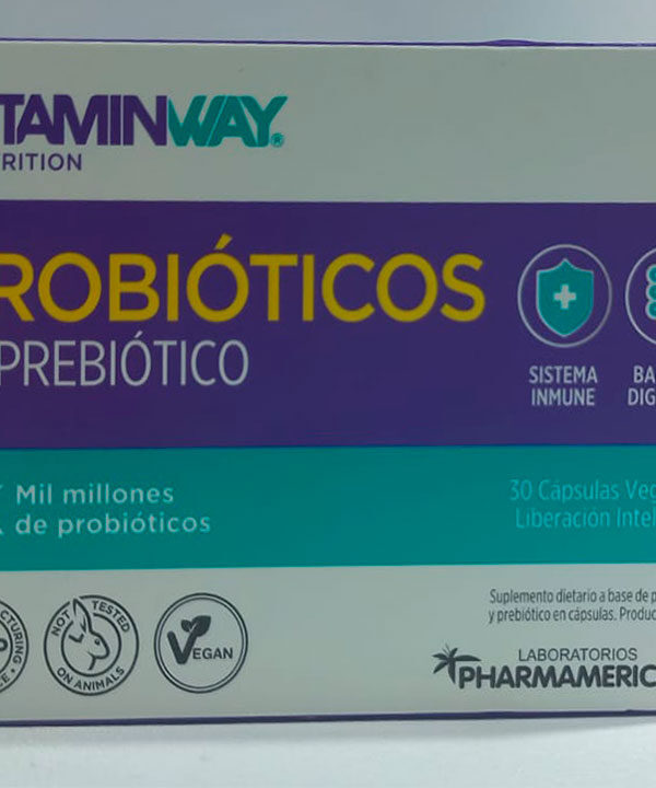 Suplemento dietario a base de probióticos y prebióticos en cápsulas marca Vitaminway