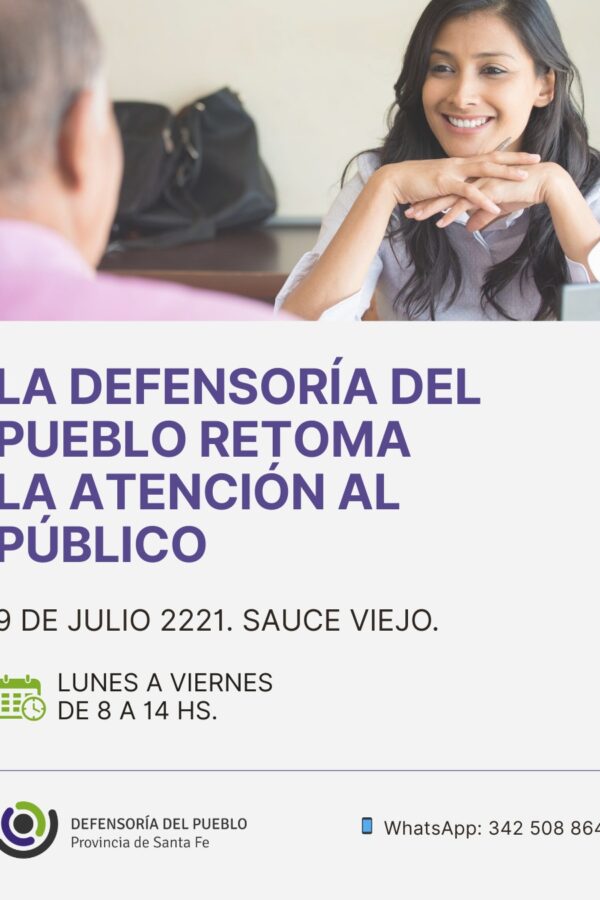 La Defensoría del Pueblo reanuda la atención presencial en Sauce Viejo