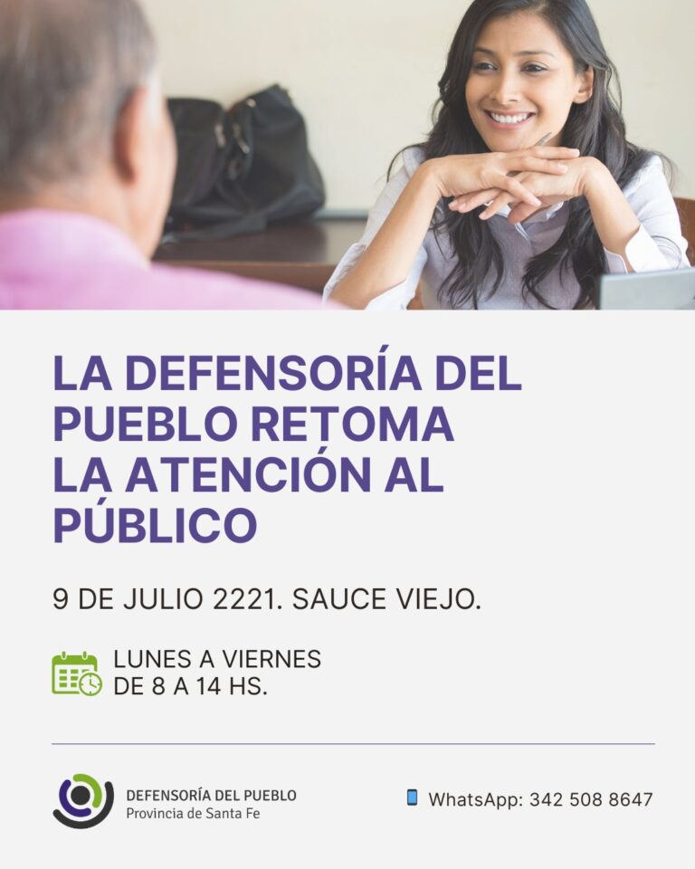 La Defensoría del Pueblo reanuda la atención presencial en Sauce Viejo